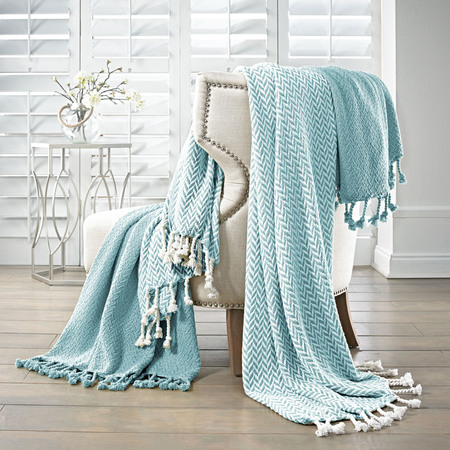 Modern Threads 2 pack 100% Cotton throws Monacco Aqua 5CTNTRWM-AQA-ST